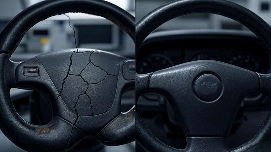 Visual comparison of steering wheel degradation due to environmental and mechanical factors.
