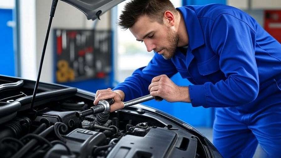 Mechanic replacing spark plug to resolve flashing check engine light