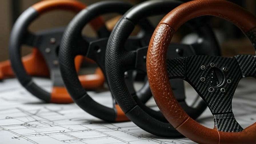 Steering wheel materials comparison for automotive engineering durability and grip.