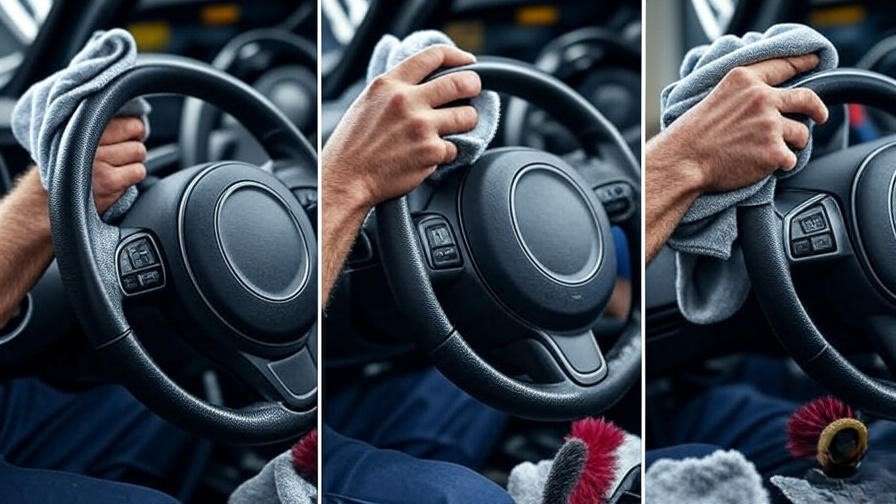 Step-by-step steering wheel cleaning process for enhanced durability and performance.