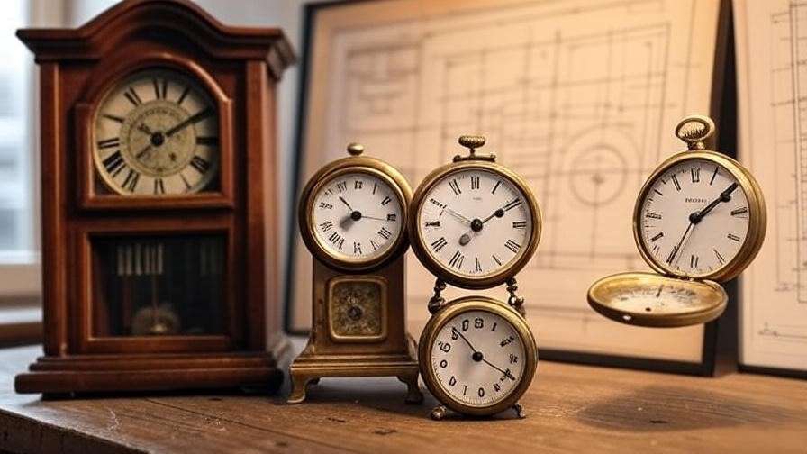 Comparison of vintage clock types: grandfather, mantel, and pocket watches for repair identification.