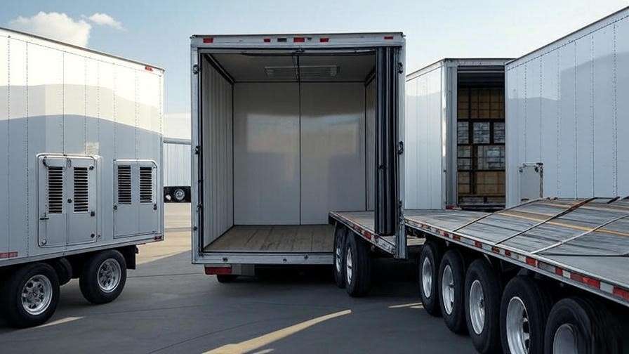 Comparison of trailer types: dry van, reefer, and flatbed for repair shop selection guide.