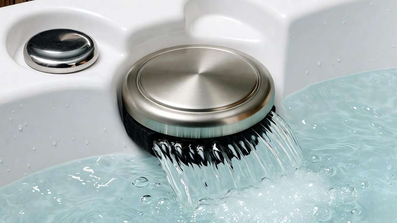 Close-up of a titanium-coated salt cell in a salt water hot tub, highlighting corrosion resistance and durability.