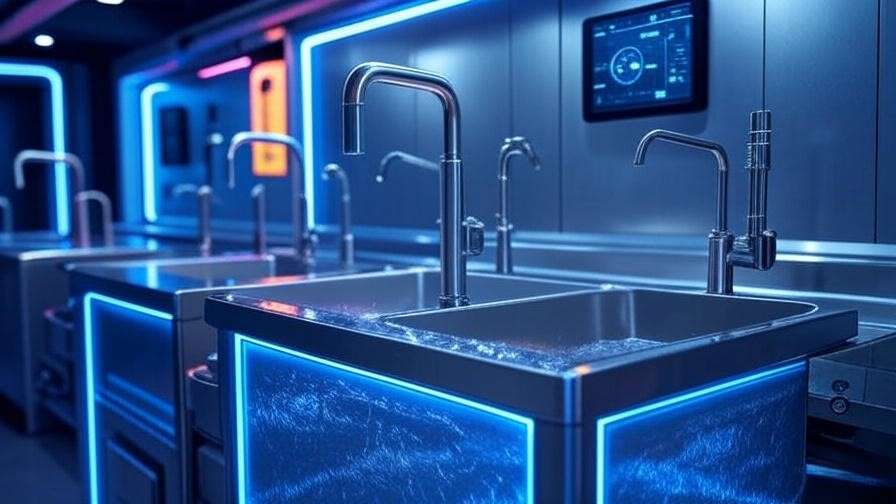 Smart technology-enabled mop sink with sensor faucets in a high-tech lab