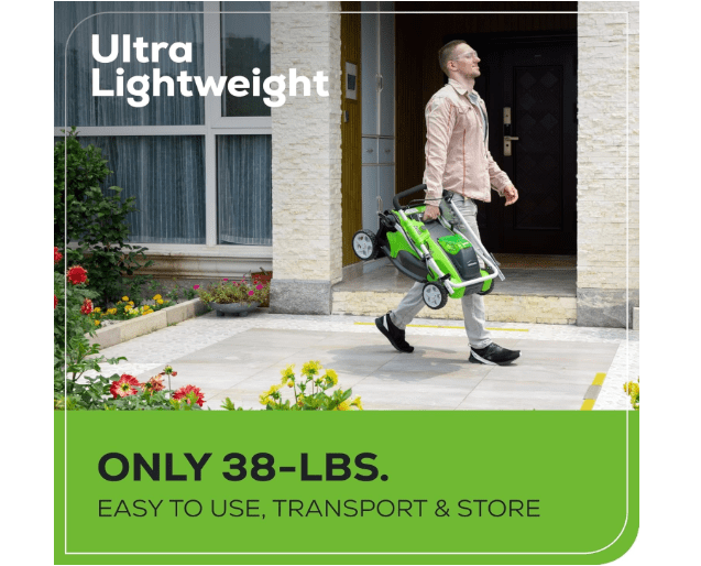  Greenworks 40V 16" Cordless Lawn Mower, Ultra-Light Push Mower with 4.0Ah Battery & Charger(75+ Tool Compatibility, 45Min Runtime)