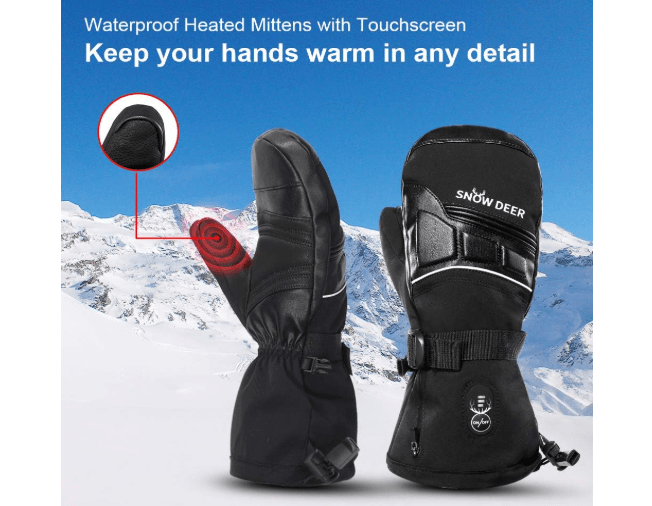  SNOW DEER Heated Mittens for Men and Women Waterproof Ski Gloves with Touchscreen 7.4V 2200mAh Battery Gloves Electric Rechargeable Thermal Mittens for...