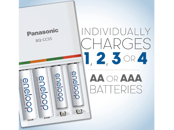  Panasonic BQ-CC55SBA Advanced eneloop Individual Rechargeable Battery 3 Hour Quick Charger with 4 LED Color Charge Indicator Lights