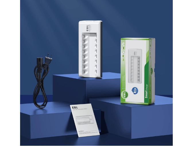  EBL AA AAA Battery Charger, 8-Bay Individual Charger for NiMH NiCD Rechargeable Batteries with AC Plug Fast Charging