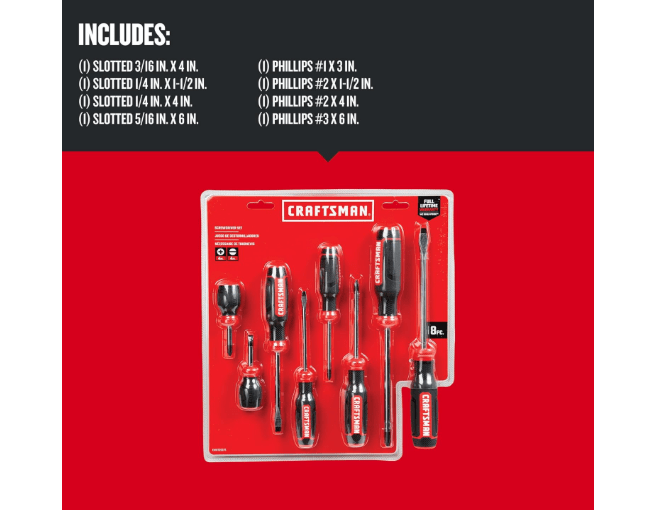  CRAFTSMAN Screwdriver Set, Bi-Material, 8 Piece Set (CMHT65075N)
