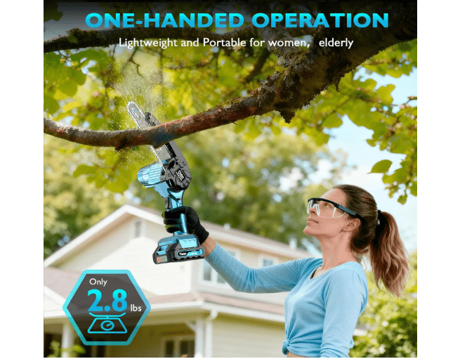  Tietoc Mini Chainsaw, 6 Inch Chain Saw Cordless, 880W Powerful Electric Handheld Chainsaw with Automatic Oiler, with 2 Batteries and 2 Chains, Tree Trimmer...