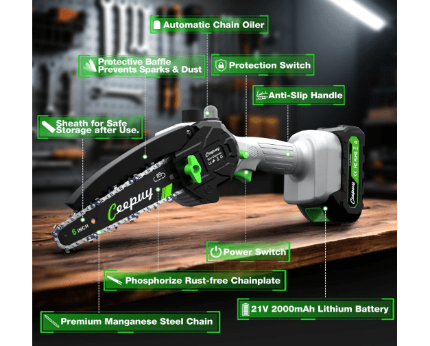 CEEPUY Mini Chainsaw Cordless,6 Inch Portable Electric Chainsaw with Automatic Oiler/Security Lock/Battery Powered Small Handheld Saw for Trees Branches...