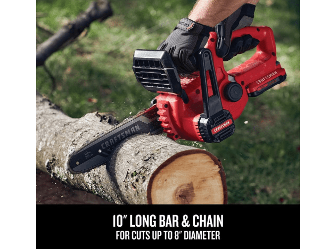 CRAFTSMAN Mini Chainsaw, 10 inch Mini Chainsaw Cordless, Electric Chain Saw, V20 Battery and Charger Included, Handheld Tree Trimmer Wood Cutter (CMCCS610D1)