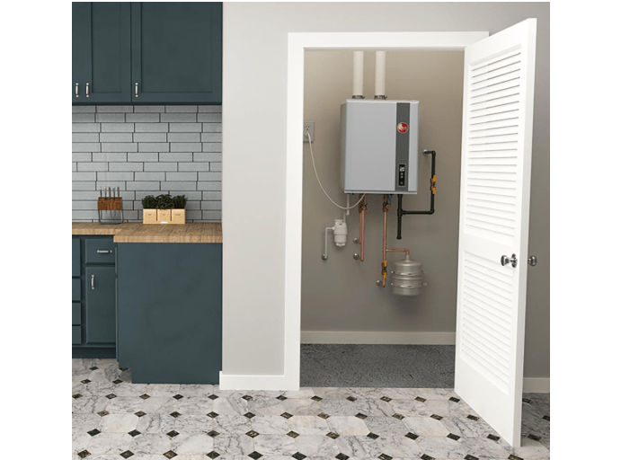  Rheem RRTGH84DVLN3701171 Rheem RTGH Series 8.4 GPM 157,000 BTU 120 Volt Residential Indoor Natural Gas Tankless Water Heater Stainless Steel