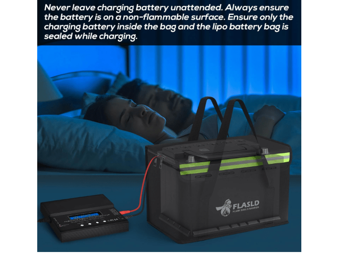  FLASLD Large Fireproof Lipo Bag for 100Ah Lithium Battery Storage and Charging, 14 x 7.8 x 9.5in Waterproof Box for Documents and Valuables