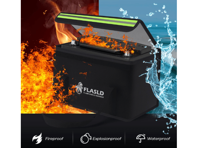  FLASLD Large Fireproof Lipo Bag for 100Ah Lithium Battery Storage and Charging, 14 x 7.8 x 9.5in Waterproof Box for Documents and Valuables