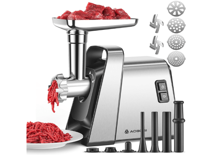AAOBOSI Meat Grinder Electric, [3000W Max] Meat Grinder Heavy Duty with 2 Stainless Steel Blades & 4 Grinding Plates, Sausage Maker & Kibbe Kit for...