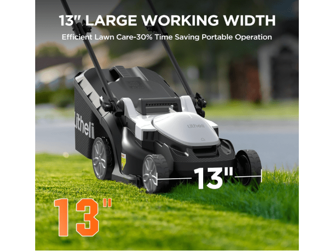 Litheli Electric Lawn Mower Cordless,Grass Cutter Machine for 1600 Sq.Ft.Lawnmower with Brushless Motor,13 In Cutting Width,8 Gallon Capacity,Cutting Height.