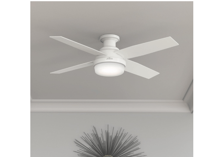 Hunter 52 inch Indoor Ceiling Fan with LED Light and Remote Control - White Modern Ceiling Fan, Low Profile Mount, 4 Blades, For Bedroom, Living Room, or Kitchen, Quiet - Dempsey 59242, Fresh White