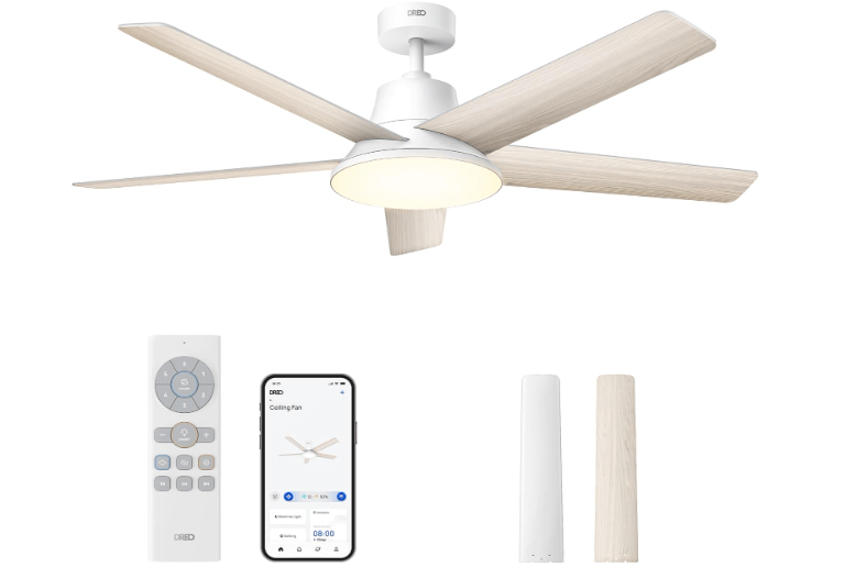  Dreo Smart Ceiling Fan with Lights, 52 Inch, 12 Speeds & 3 Fan Modes, Stepless Color Tones, Dimmable LED Light, 12H Timer, Quiet DC Motor,