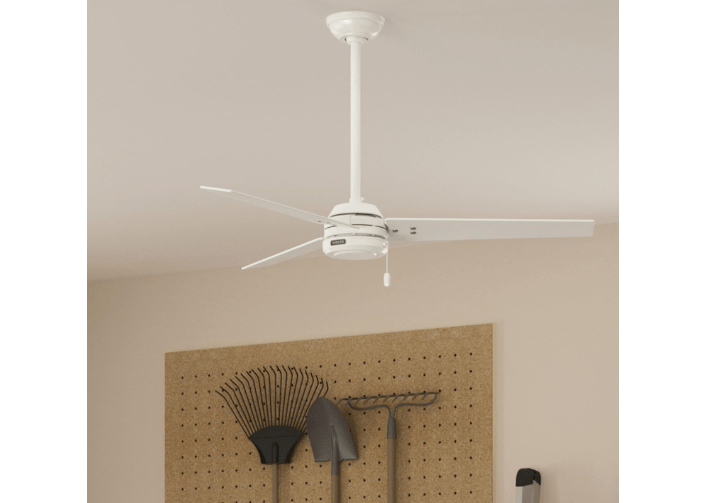  Hunter 52 inch Outdoor or Indoor Ceiling Fan No Light - White Ceiling Fan without Light, For Patio, Porch, Garage, or Living Room, Standard Mount, 3 Blade