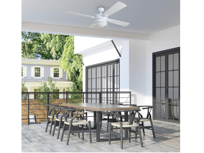 Prominence Home Auletta, 52 Inch Contemporary Indoor Outdoor Ceiling Fan with Light, Pull Chain, Dual Mounting Options, Dual Finish Blades, Reversible Motor - 50344-01 (White)