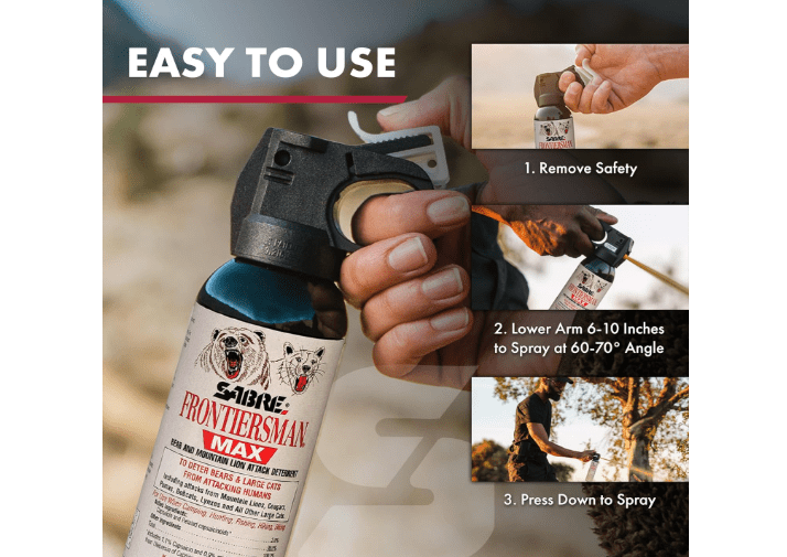  SABRE Frontiersman MAX Bear Spray – 40 ft Range, Maximum Strength, The Only EPA-Registered Spray for Bears & Mountain Lions, 7.9 oz, Glow Safety Clip,...