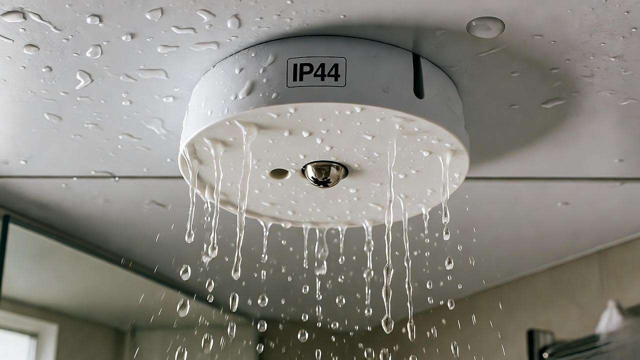 IP-rated light fitting for bathroom ceilings demonstrating water resistance and safety in humid environments