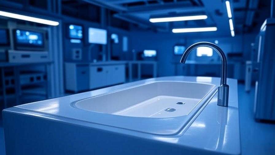 Future-ready mop sink with antimicrobial coating in an innovative lab.