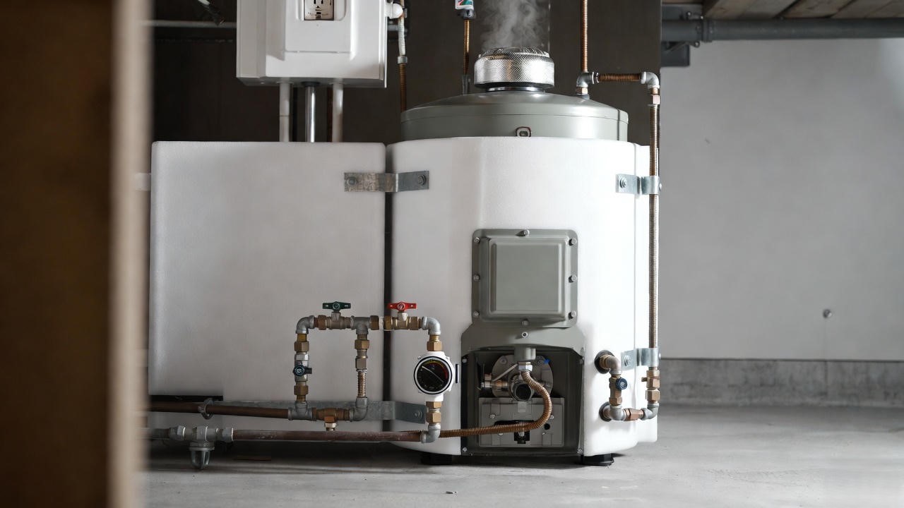 Traditional storage tank water heater installed in a home basement