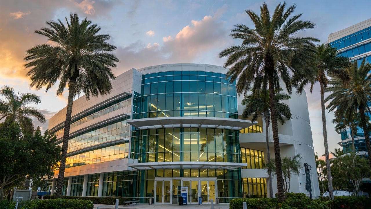Kaseya Center Miami exterior at sunset for Heat home games.
