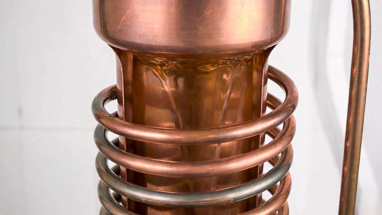 Vertical falling-film drain water heat recovery unit showing heat transfer from warm shower drain to incoming cold water