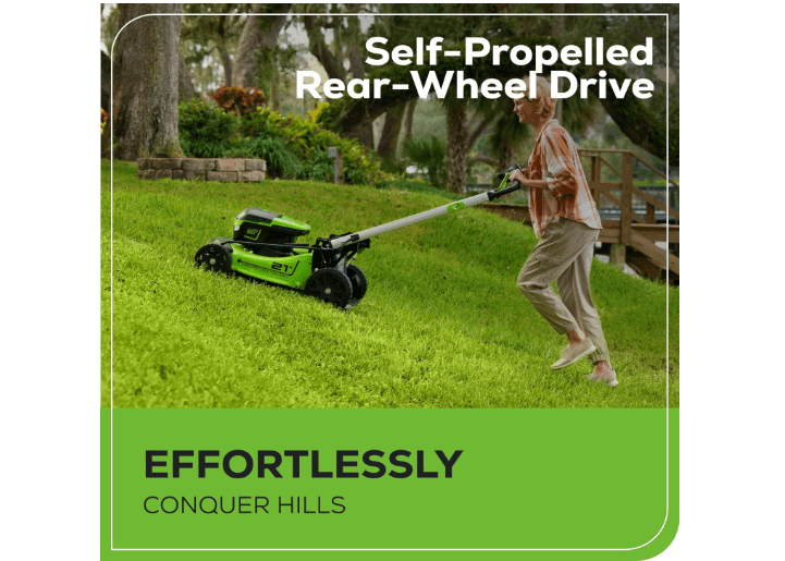  Greenworks 60V 21" Self-Propelled Cordless Lawn Mower, Brushless Motor, LED Lights, Includes 2X 4.0Ah Batteries & Rapid Dual-Port Charger(75+ Tool