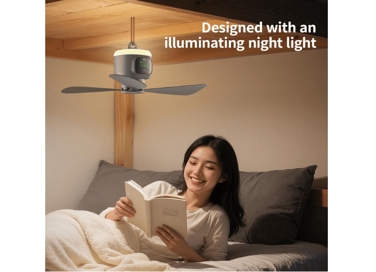  VVU&CCO 18' Portable Ceiling Fan with Light for Patio Canopy Tent Porch RV, 4 Speed Adjustment with Lighting, 8 Hours Timer & Use Time Up to 30H
