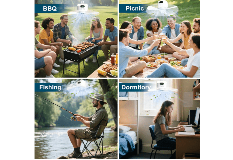  xeamun Portable Camping Fan, 10.6 Inch Tent Ceiling Fan,Rechargeable 8000mAh with Light & Hook,Timable & Auto Shut Off,Detachable Fan Blade, Used...