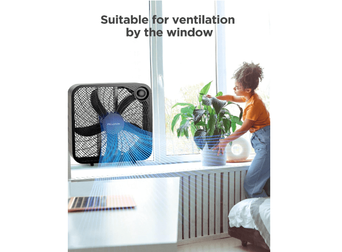  Pelonis Box Fan 20 Inch – Adjustable 3 Speeds For the Perfect Noise Level for Sleeping – 4 Blade Technology Provides Powerful Airflow to Beat the Heat