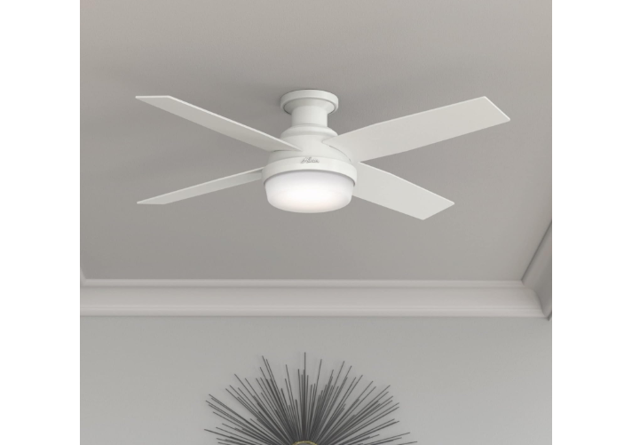 Hunter 52 inch Indoor Ceiling Fan with LED Light and Remote Control - White Modern Ceiling Fan, Low Profile Mount, 4 Blades, For Bedroom, Living Room