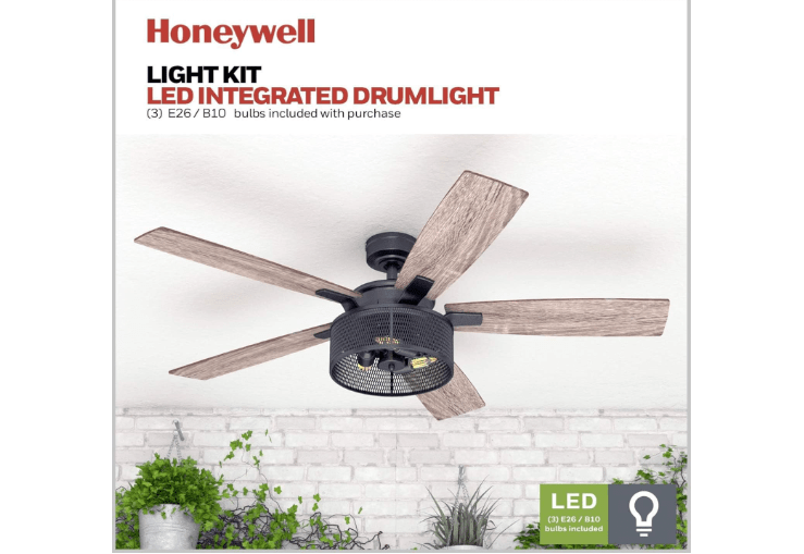 Honeywell Ceiling Fans Carnegie Industrial 52 Inch Ceiling Fan with Light, Remote Control Fan, LED Indoor Fan with 5 Blades, Gray Pine and Brown Chestnut.