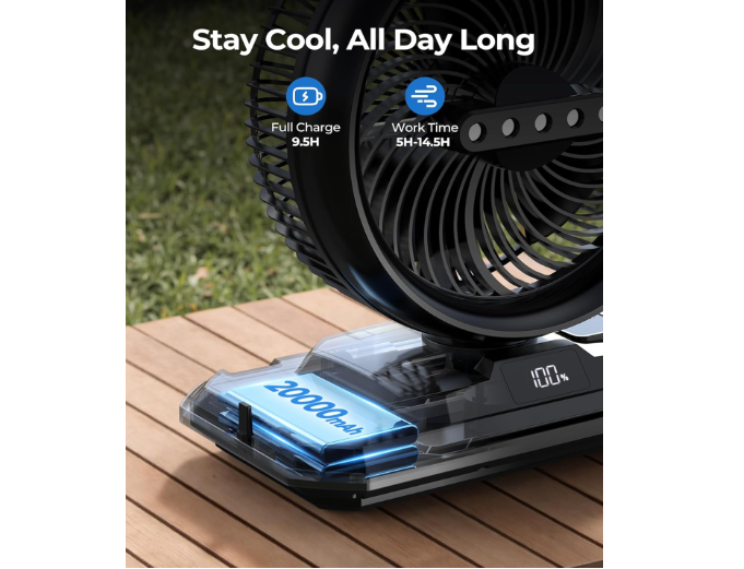  Koonie 10 Inch Camping Misting Fan 11L Tank, 20000mAh Cooling Battery Floor Fan with Remote, 4 Timers, 4 Speeds, 3 Mist Modes, 45°/90° Oscillation, 10° Tilt