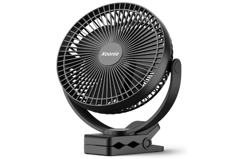 Koonie 10000mAh Clip on Fan Rechargeable, 8-Inch Battery Operated Desk Fan, USB Fan with 4 Speeds, Strong Airflow Sturdy Clamp for Golf Cart Office Desk