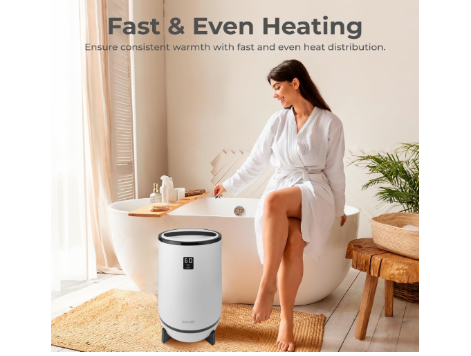  SereneLife Towel Warmer Bucket Style – Portable Blanket Heater for Spa and Bathroom, Large Capacity, Customizable Fragrance, Auto Shut-Off, Fits 2 Large
