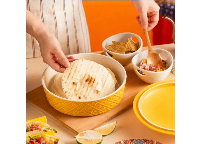 Ceramic Tortilla Holder with Lid, 8.8 inch Tortilla Warmer Server, Microwavable Storage Container, Taco Holder for Mexican Fiesta Party Taco Tuesday,...