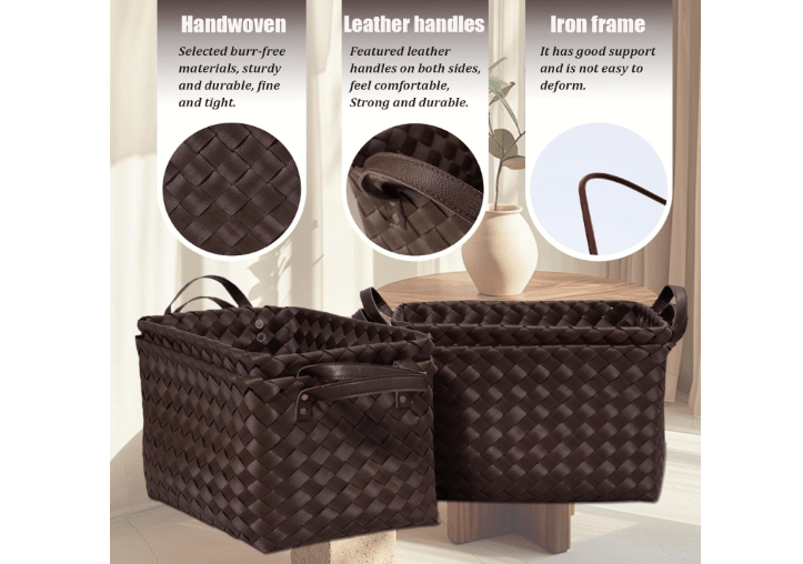  Handwoven Clothes Basket Laundry Hampers Large Wicker Storage Baskets for Shelves Blankets Closet Storage Bins Car Bedroom Bathroom Organizers and Storage