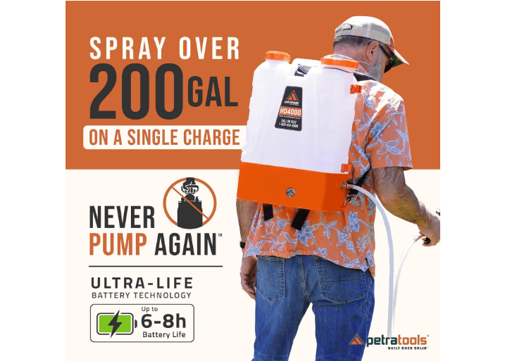  PetraTools Battery Powered Backpack Sprayer 4 Gallon - 6 Hours Long Battery Life & Padded Straps for Comfort - HD4000 Electric Backpack Garden Sprayer