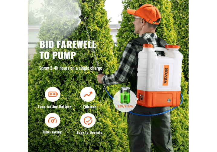  VEVOR 4 Gallon Battery Powered Backpack Sprayer with Wheeled Cart, Adjustable 0-94 PSI, 13FT Hose, 6 Nozzles, 2 Wands Included, Wide Mouth Lid for Weeding