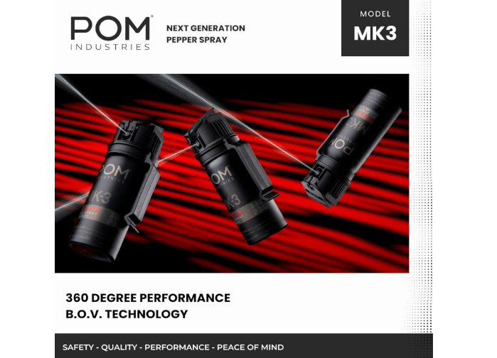  POM MK3 Pepper Spray, Belt Clip Model, Maximum Police Strength OC with UV Marking Dye, Quick Flip Top Safety, 360° Performance at Any Angle, Powerful