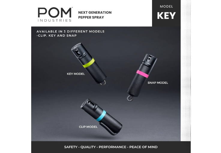  POM Premium Pepper Spray Keychain, Quick Release Access Flip Top Safety, Police Grade OC Formula with UV Marking Dye, 25 Precision Bursts, 10 Foot Effective