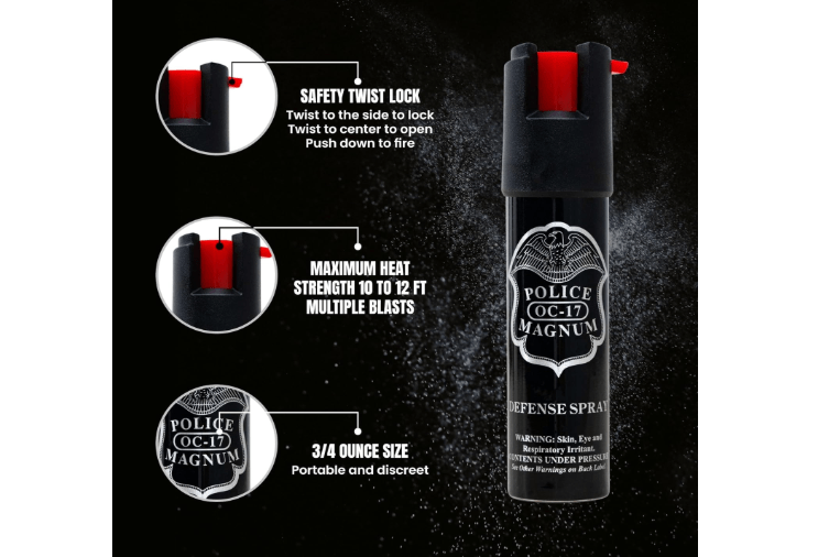  Police Magnum Compact Pepper Spray Self Defense- Tactical Maximum Heat Strength OC- Small Discreet Carry Canister- Made in The USA
