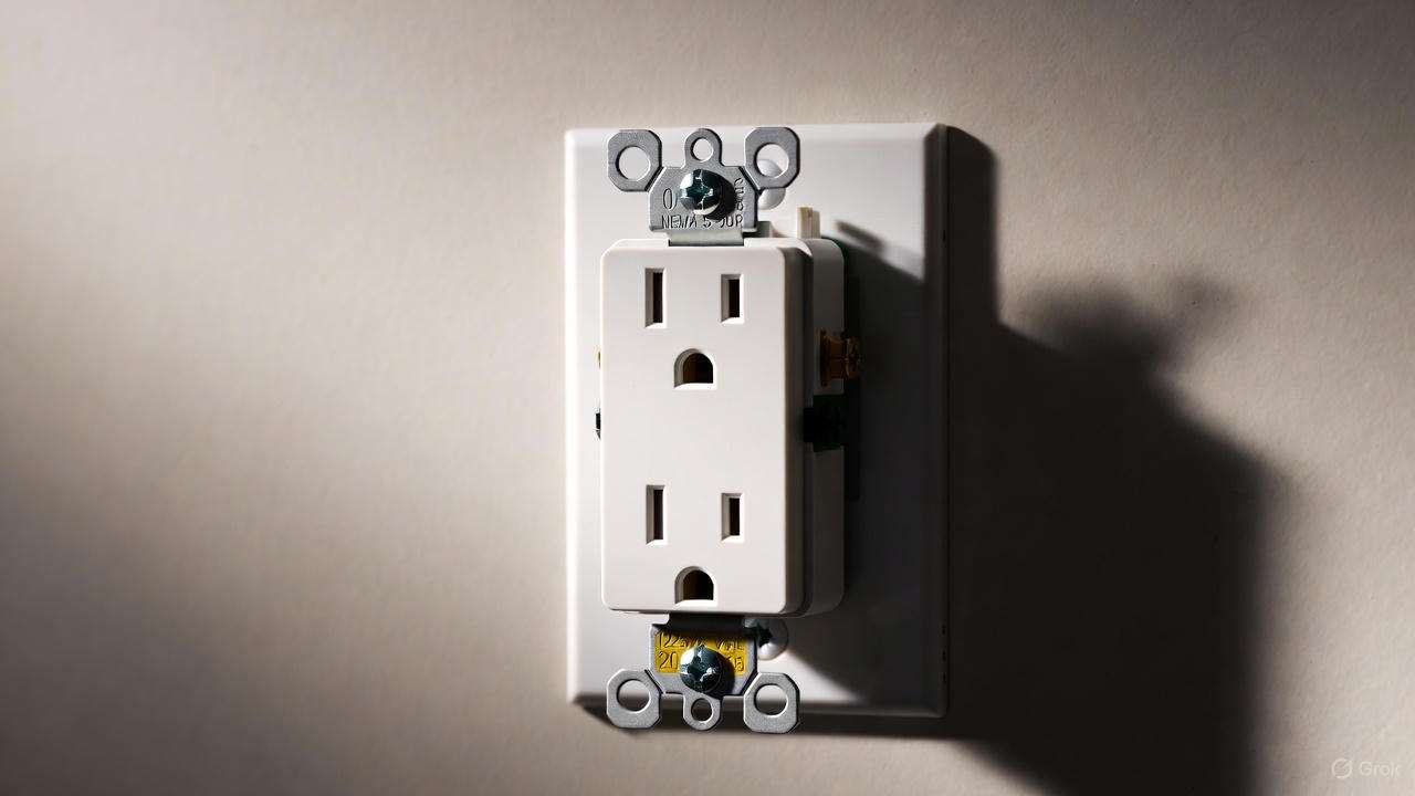 Modern specification-grade duplex 20 amp outlet with NEMA 5-20R configuration