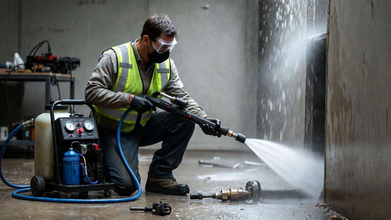 Professional hydro-jetting to clear stubborn shower drain clogged with hair and debris.