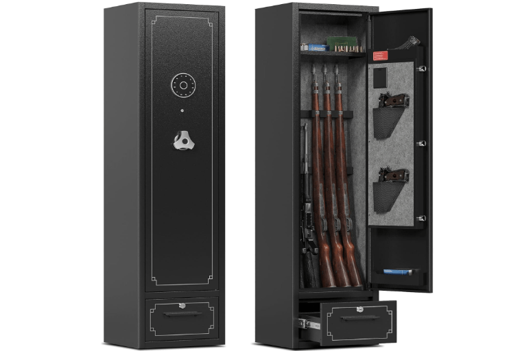  SAPITAL 6 Gun Safe - Electronic Rifle & Pistol Safe with LED Light, Removable Shelf and Gun Rack